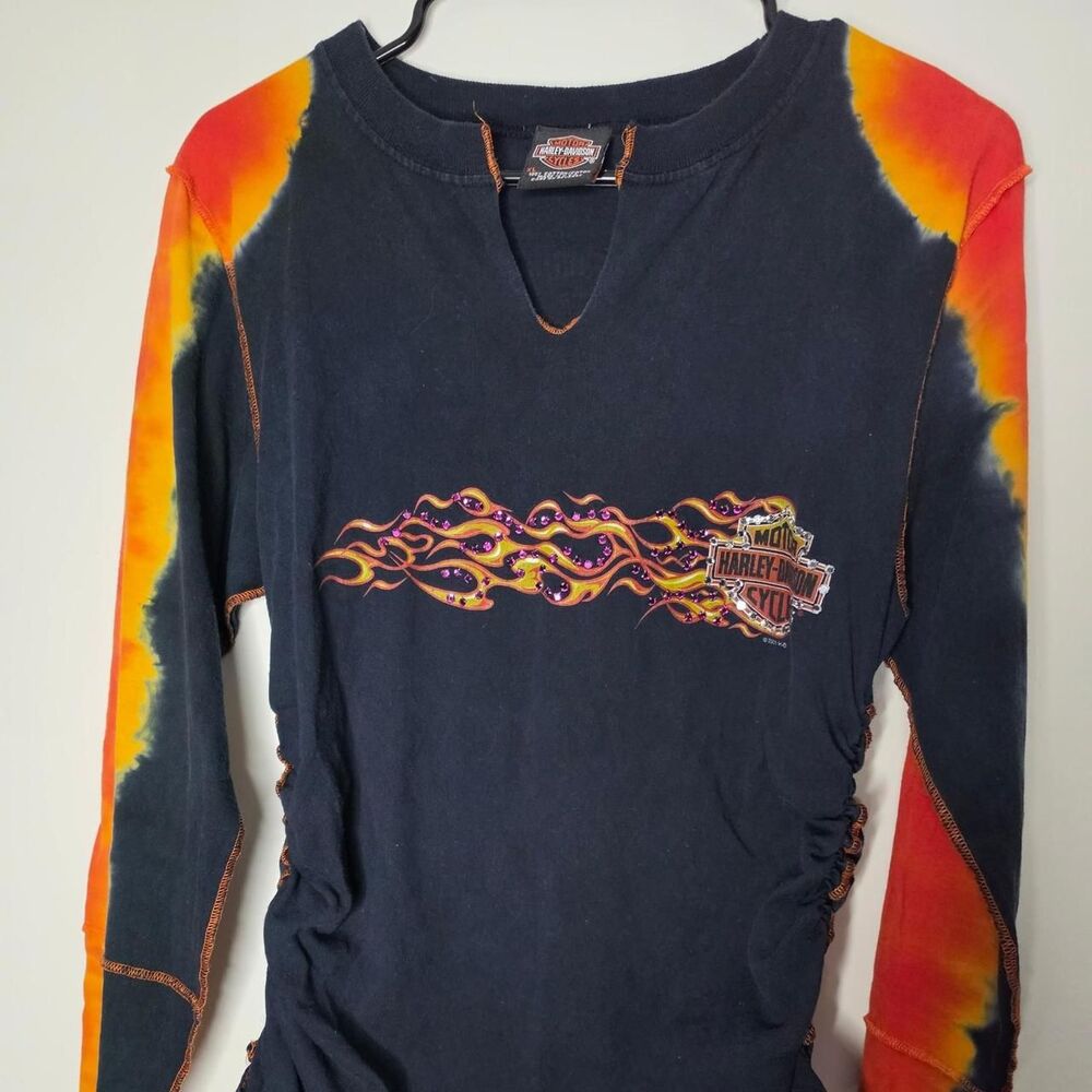 Harley-davidson Women's Black and Orange Shirt